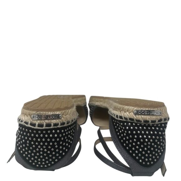 Jimmy Choo Donna Black Suede Silver Studded Espadrilles Flat Sandals 12 Boho - Picture 10 of 14